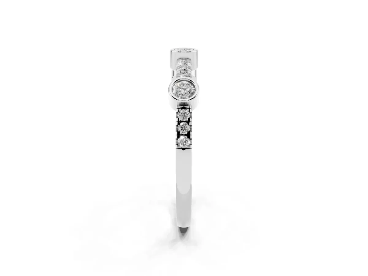 Bezel Set Round Diamond Pavé Band Silver