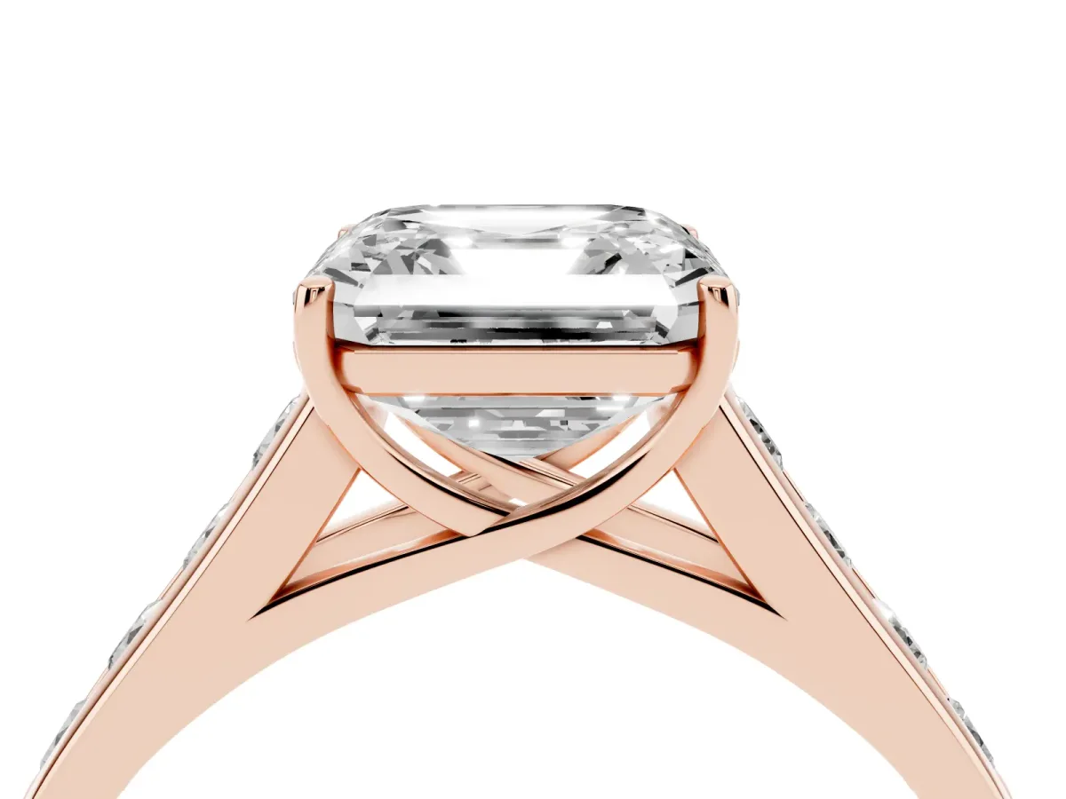 Asscher Cut Solitaire Channel-Set Diamond Engagement Ring with Four-Prong Setting Rose gold