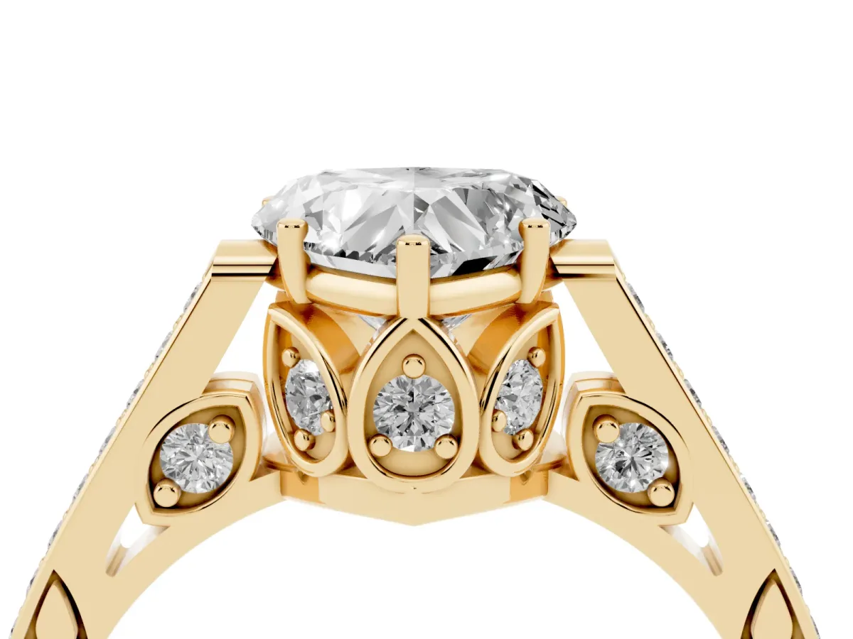Heart Cut Cut Cathedral Pave Diamond Engagement Ring with Six-Prong Setting Yellow gold