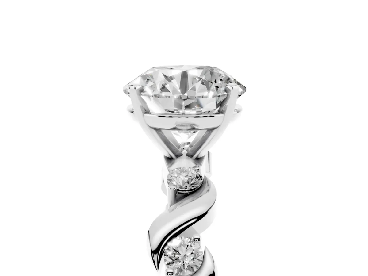 Round Cut Diamond Solitaire Twisted Band with Round Accents and Prong Setting Platinum