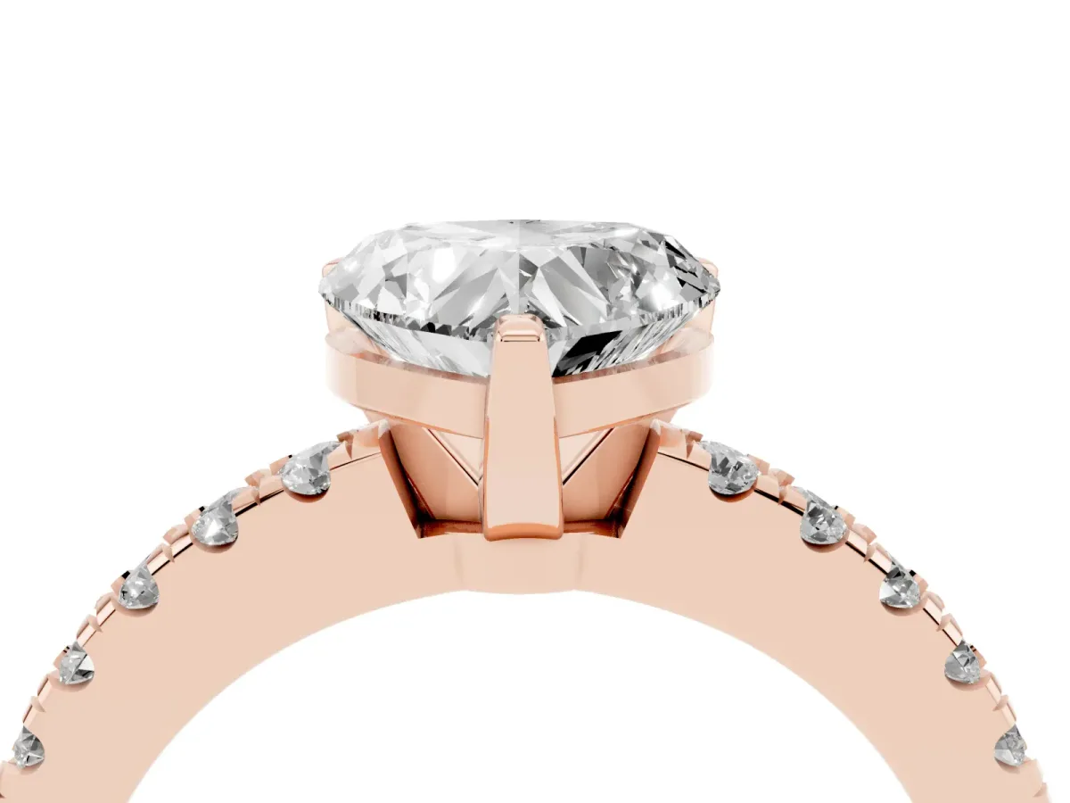 Heart Cut Solitaire Diamond with Pavé Band and Four-Prong Setting Rose gold