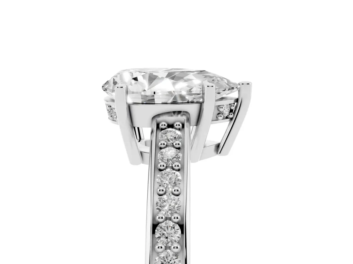 Pear Cut Solitaire Pavé Band Prong Setting Ring Silver