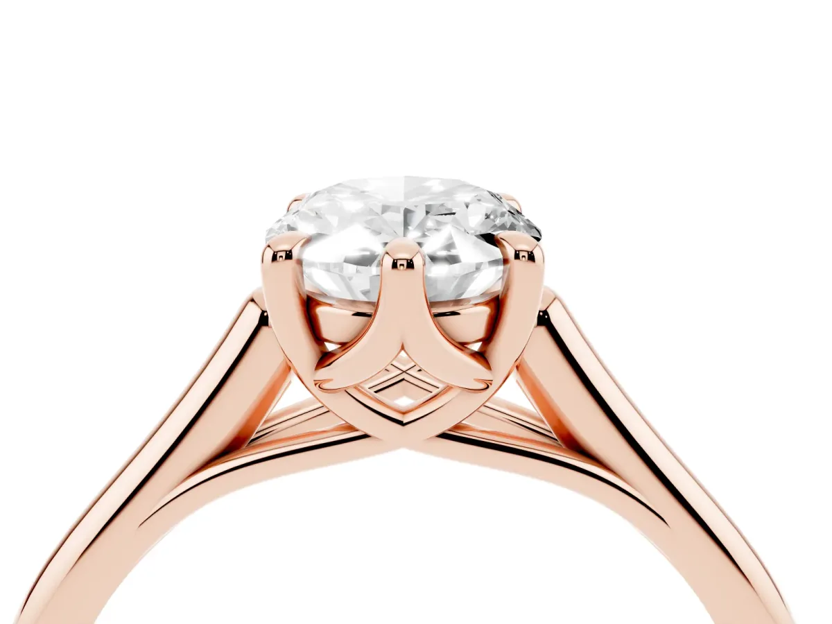 Oval Cut Solitaire Engagement Ring with Six-Prong Setting and Classic Band Rose gold