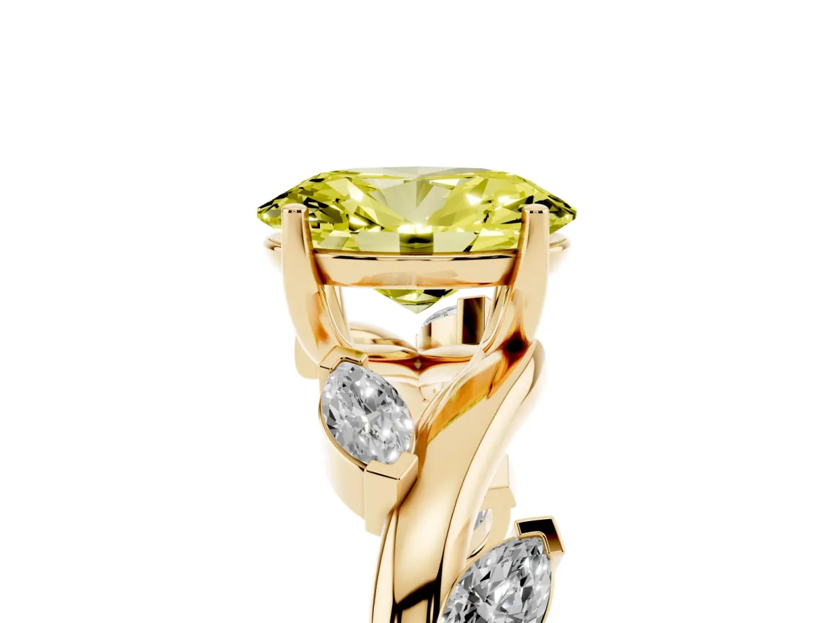 Fancy Yellow Oval Cut Solitaire Twisted Band Marquise Accent Prong Setting Ring Yellow gold
