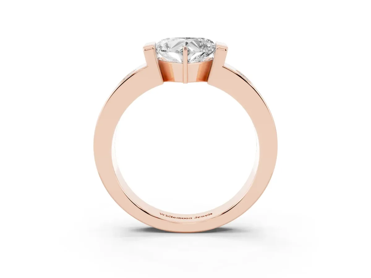 Heart Cut Brilliant Channel-Set Diamond Ring with Bezel Prong Setting Rose gold