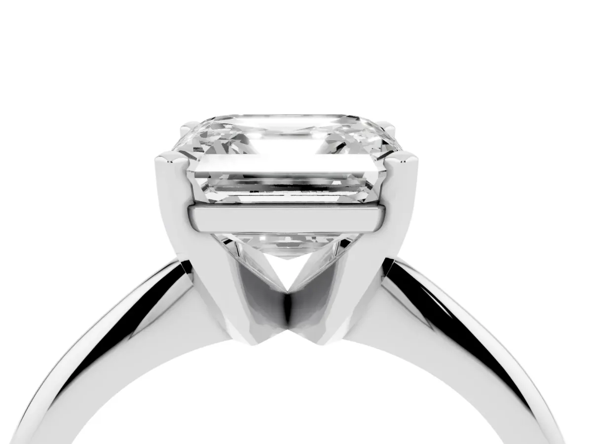 Asscher Cut Cut Solitaire Ring with Four-Prong Setting on a Classic Band Silver