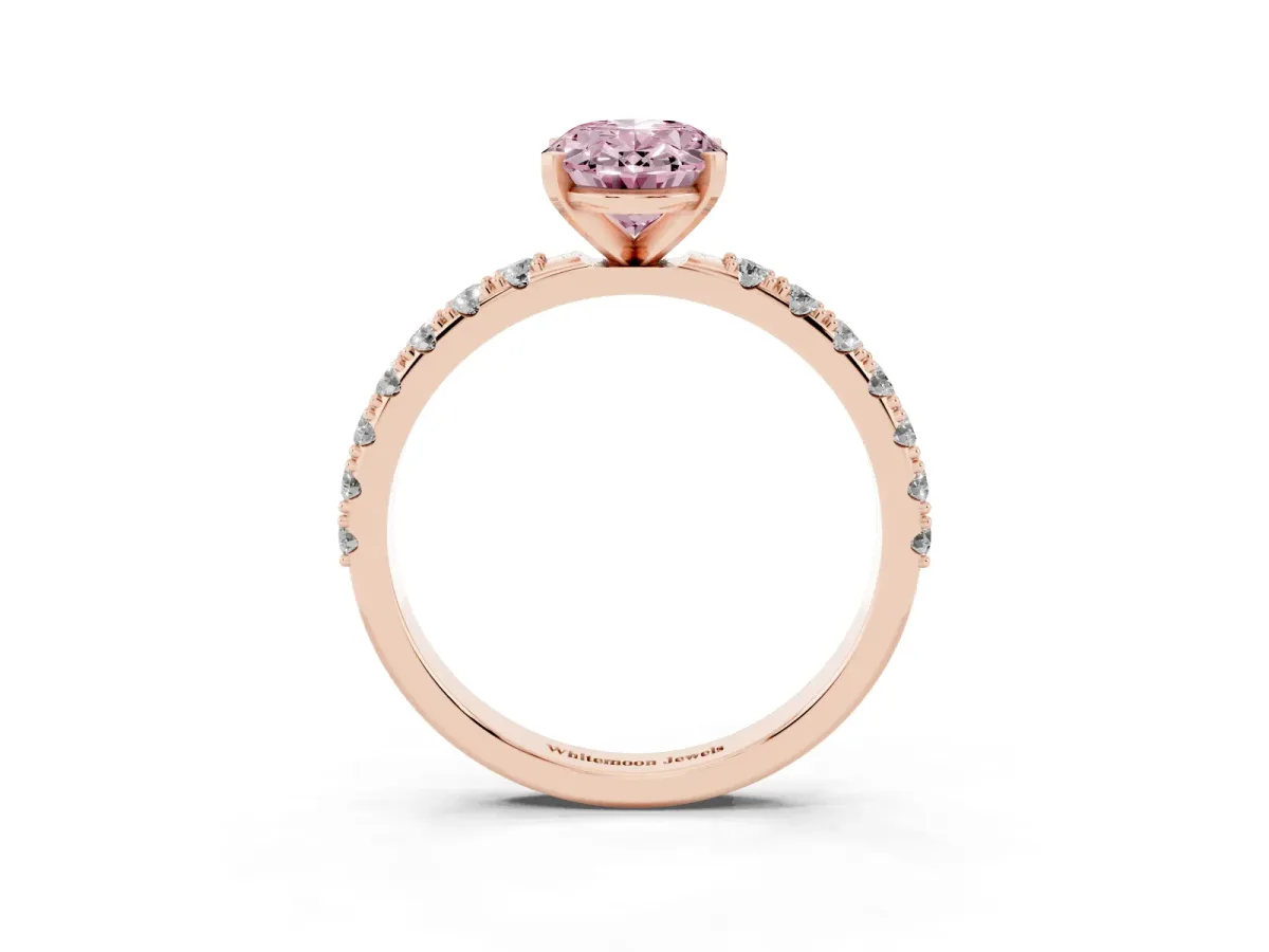 Fancy Pink Oval Cut Diamond Solitaire Pavé Band with Four-Prong Setting Rose gold