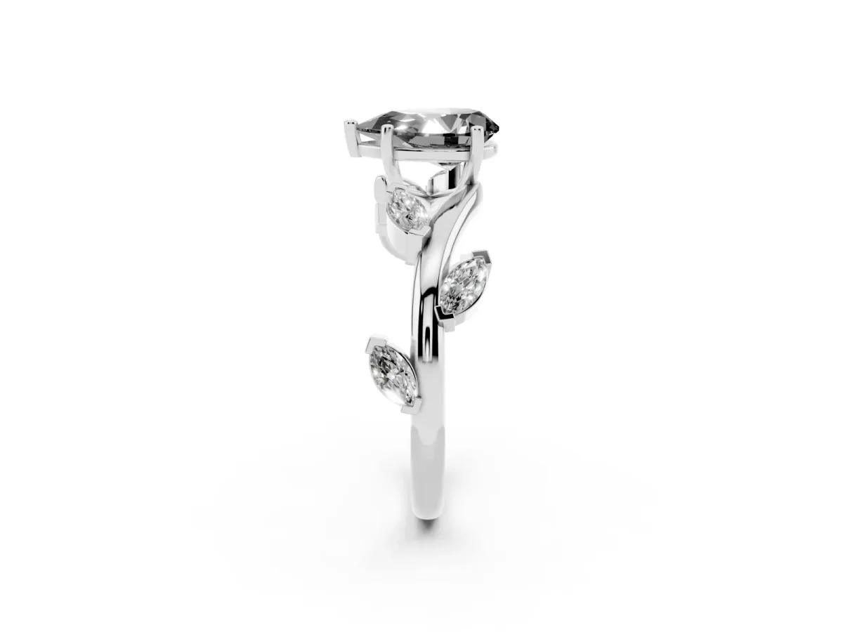 Fancy Black Pear Cut Solitaire Twisted Band Marquise Accent Prong Setting Ring Silver