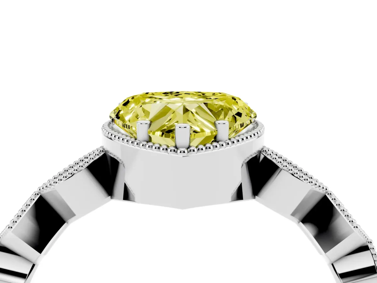 Fancy Yellow Heart Cut Milgrain Marquise Diamond Twist Band Ring Silver