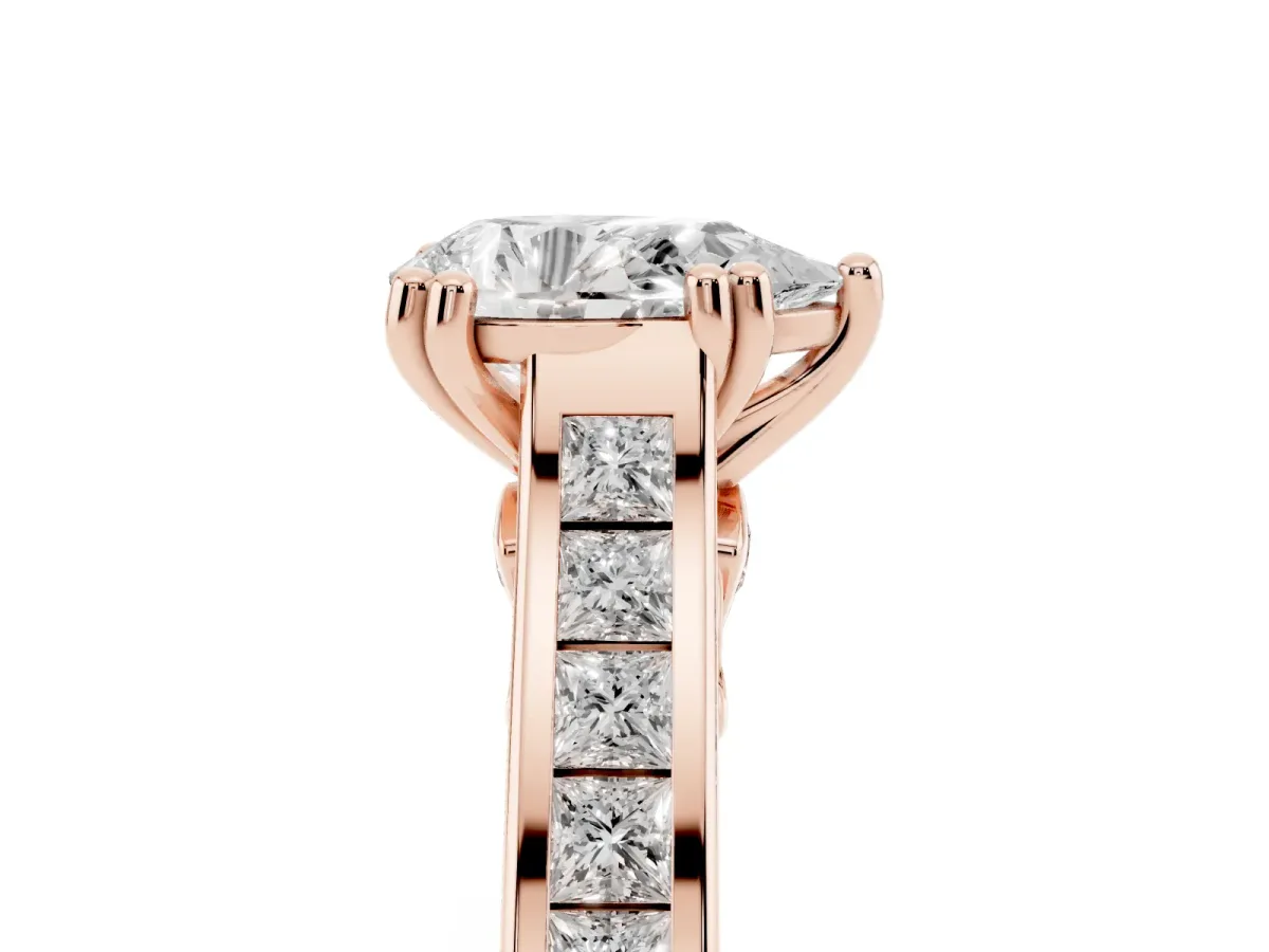 Pear Cut Cut Channel Set Solitaire Engagement Ring with Prong Setting Rose gold