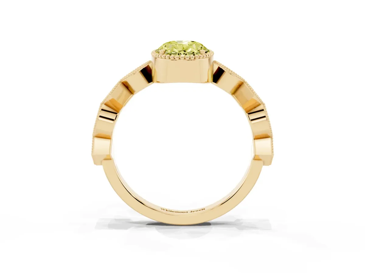 Fancy Yellow Oval Cut Milgrain Marquise Diamond Twist Band Ring Yellow gold