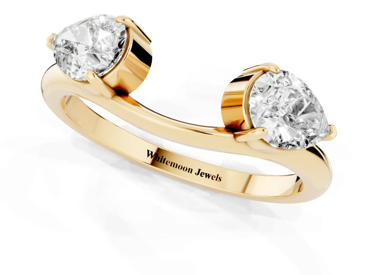 Two-Stone Pear Diamond Bypass Ring with Prong Setting Yellow gold
