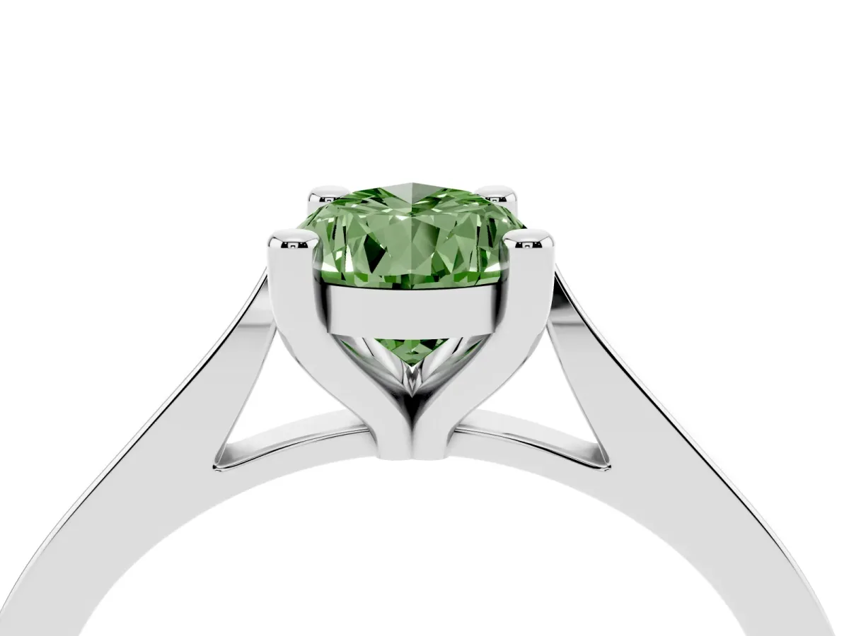 Fancy Green Pear Cut Solitaire Diamond Ring with Four-Prong Setting and Tapered Band Platinum