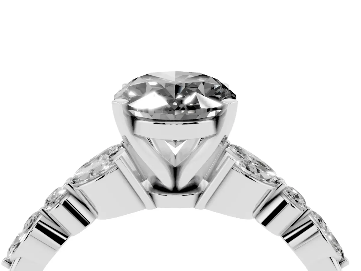 Fancy Black Oval Cut Diamond Solitaire Ring with Side Stones and Four-Prong Setting Silver