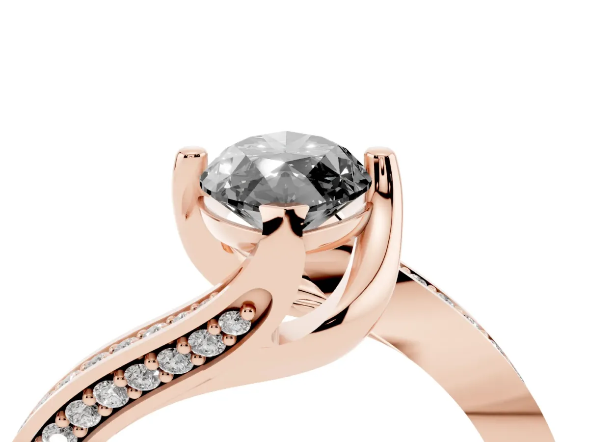 Fancy Black Marquise Cut Solitaire Diamond Twist Band with Pavé Setting and Four-Prong Setting Rose gold