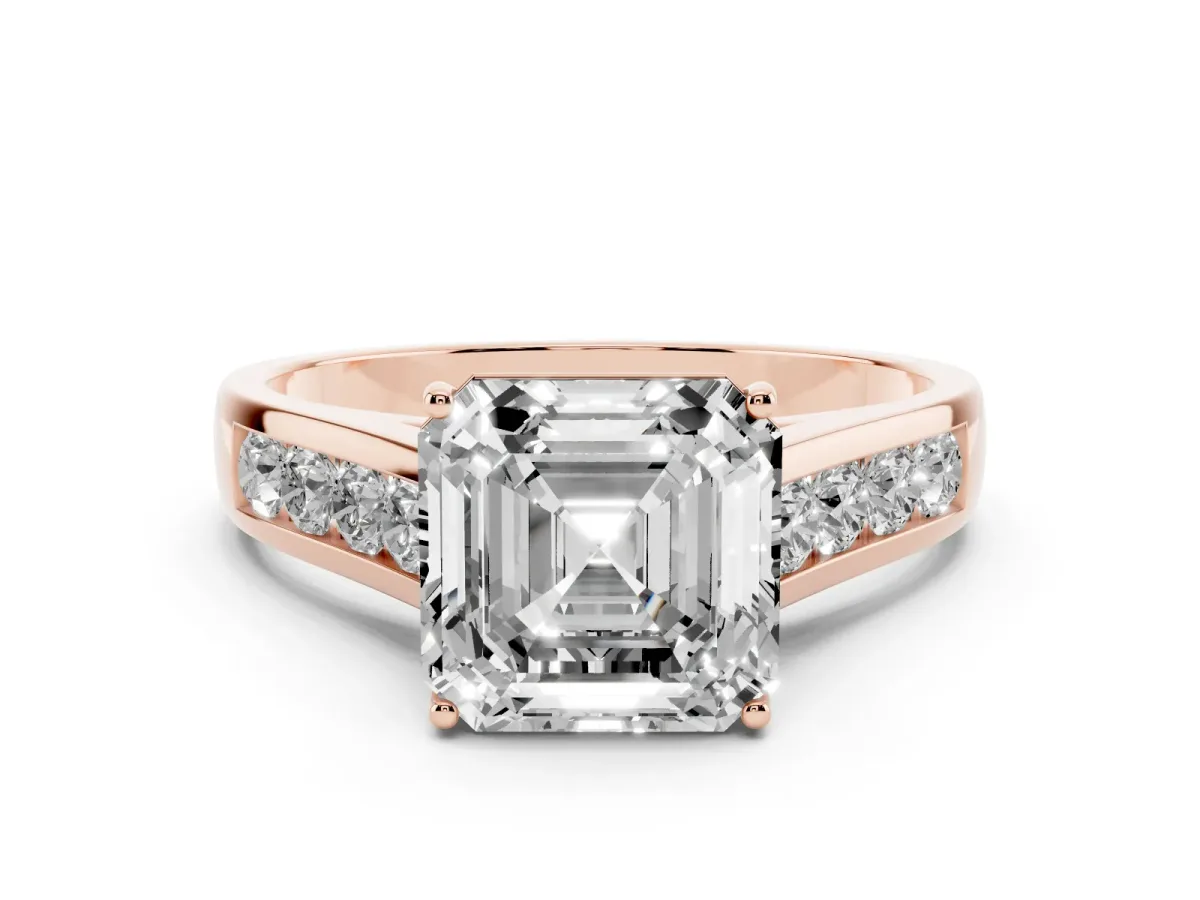 Asscher Cut Brilliant Channel-Set Solitaire Ring with Four-Prong Setting Rose gold