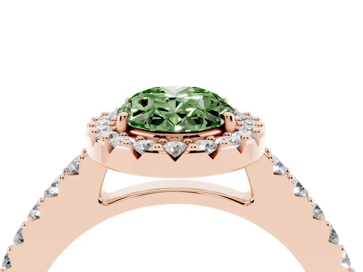 Fancy Green Oval Cut Halo Diamond Pavé Solitaire Ring Rose gold