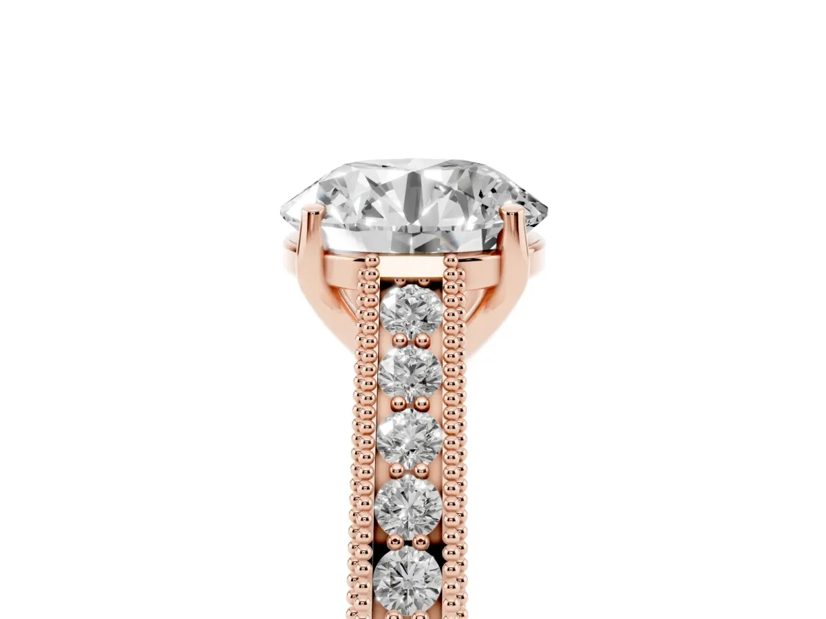 Round Cut Cut Pave Band Milgrain Solitaire Ring Rose gold