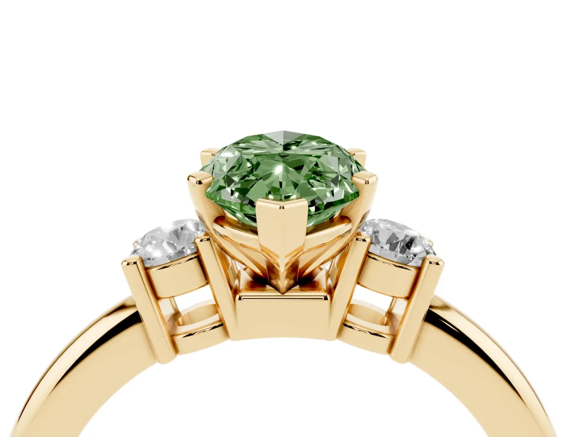 Fancy Green Three-Stone Marquise Cut Cut Diamond Solitaire with Prong Setting and Classic Band Yellow gold