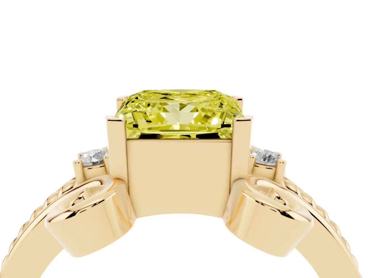 Fancy Yellow Princess Cut Solitaire Twisted Band Scroll Prong Ring Yellow gold