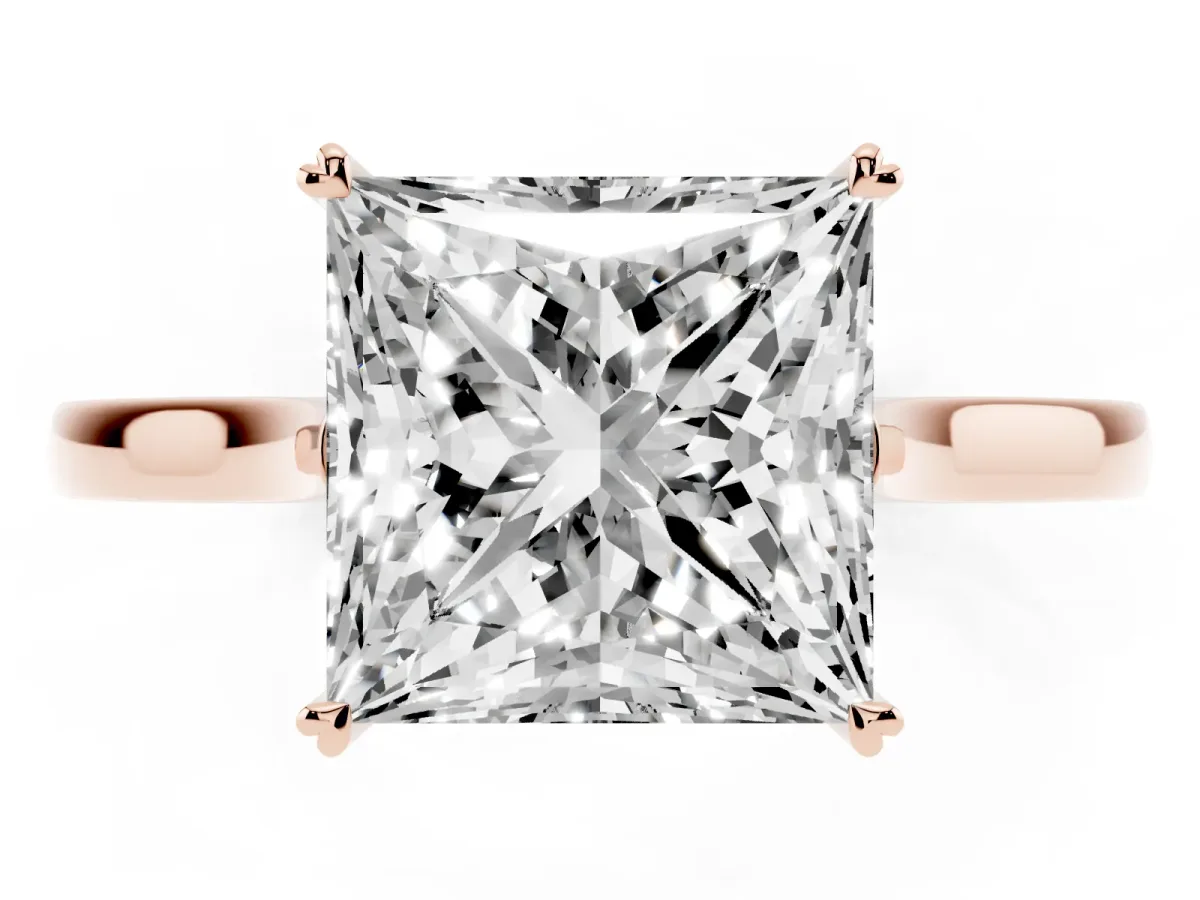 Princess Cut Solitaire Heart Prong Engagement Ring with Tapered Band Rose gold