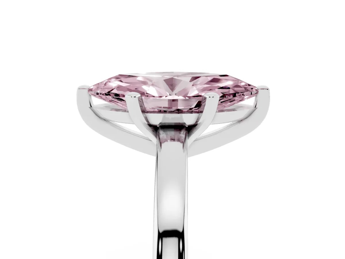 Fancy Pink Marquise Cut Solitaire Diamond Engagement Ring with Four-Prong Setting on a Classic Band Silver