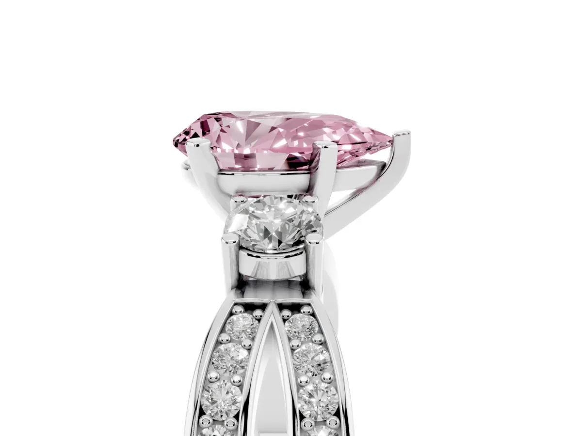 Fancy Pink Three-Stone Pear Cut Cut Diamond Twist Band with Prong Setting Platinum