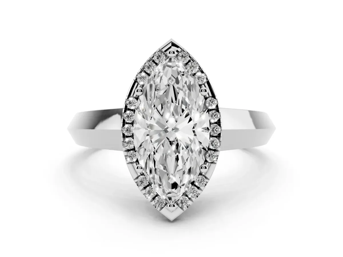 Marquise Cut Halo Diamond Ring with Cathedral Band and Four-Prong Setting Silver