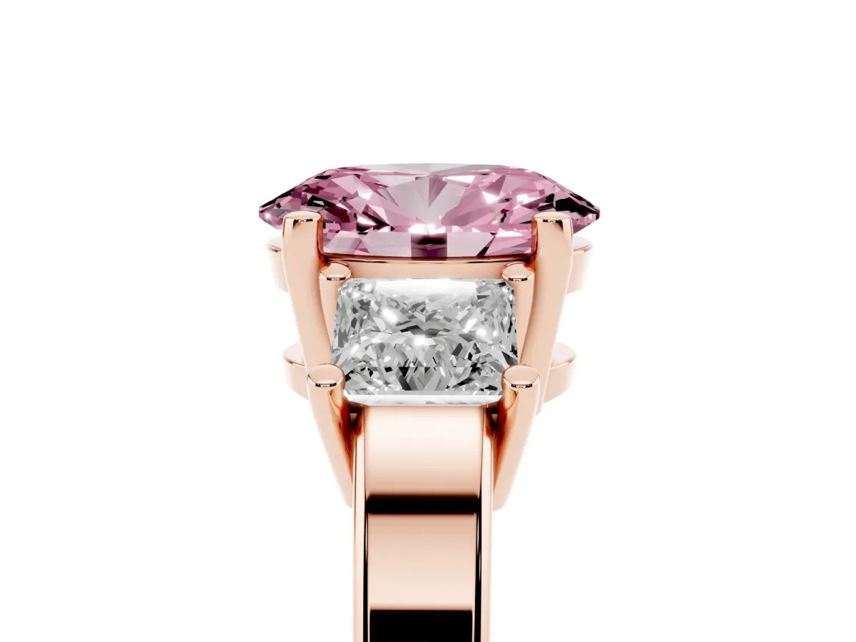 Fancy Pink Three-Stone Oval Cut Cut Solitaire Ring with Prong Setting Rose gold