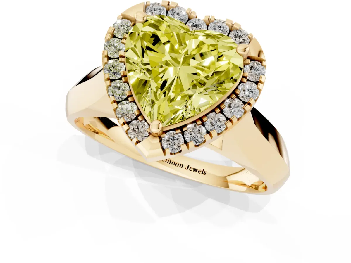 Fancy Yellow Heart Cut Cut Halo Solitaire Engagement Ring with Square Band and Four-Prong Setting Yellow gold
