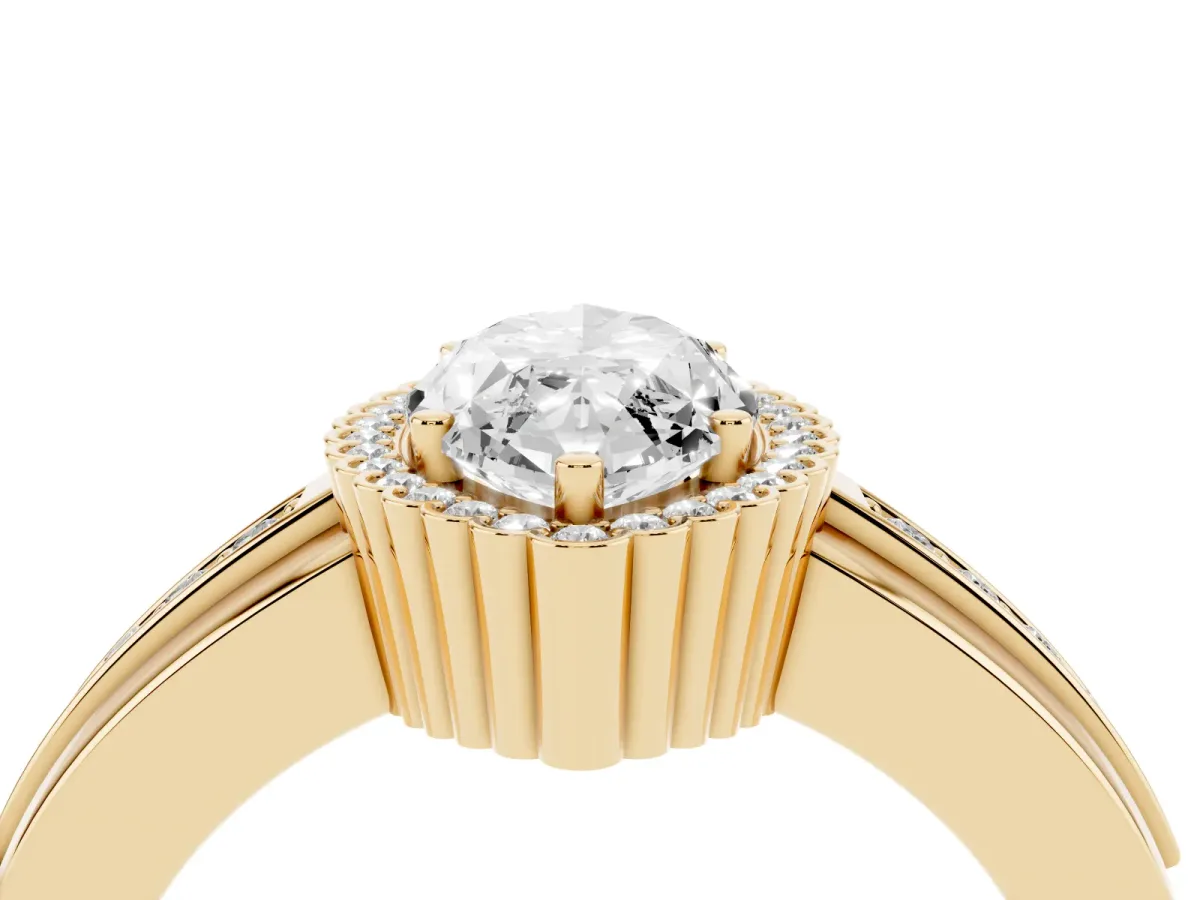Marquise Cut Cut Halo Pave Band Four-Prong Ring Yellow gold