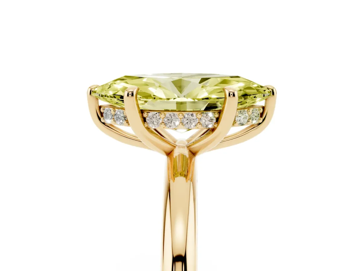 Fancy Yellow Marquise Cut Diamond Solitaire Ring with Thin Band and Four-Prong Setting Yellow gold