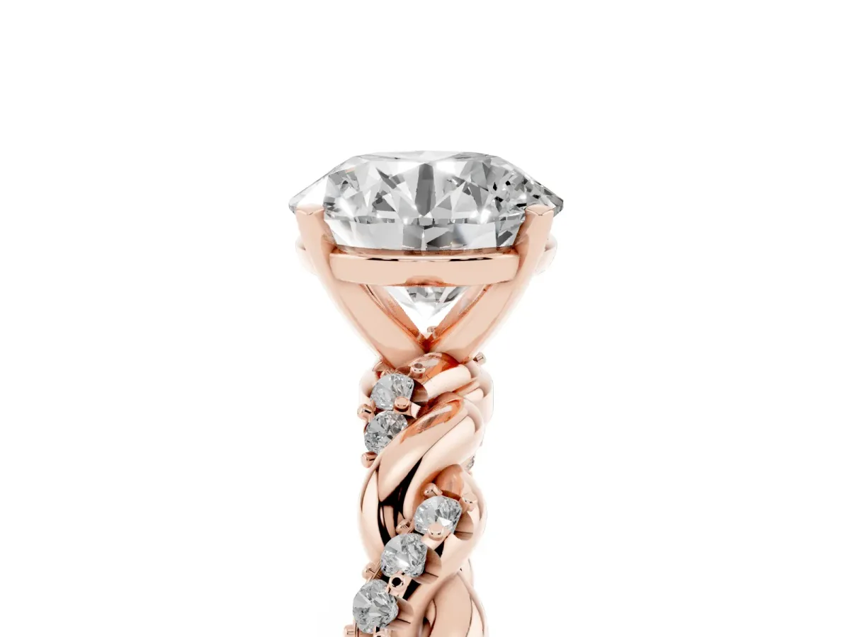 Round Cut Diamond Solitaire Ring with Twisted Band and Pavé Accents Rose gold