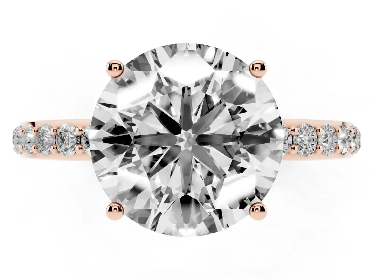 Round Cut Diamond Solitaire Ring with Pavé Band and Hidden Halo Rose gold