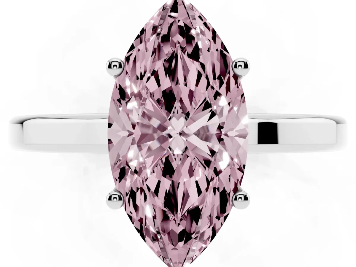Fancy Pink Marquise Cut Cut Solitaire Engagement Ring with Four-Prong Setting on a Classic Band Silver