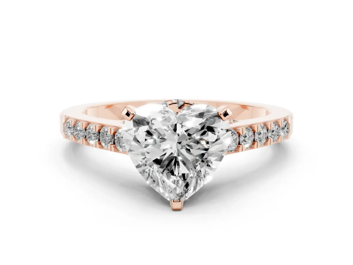 Heart Cut Diamond Solitaire Ring with Crossover Gallery and Round Pavé Band Rose gold