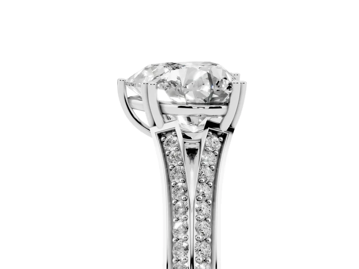 Heart Cut Diamond Split Shank Engagement Ring with Pavé Band Silver