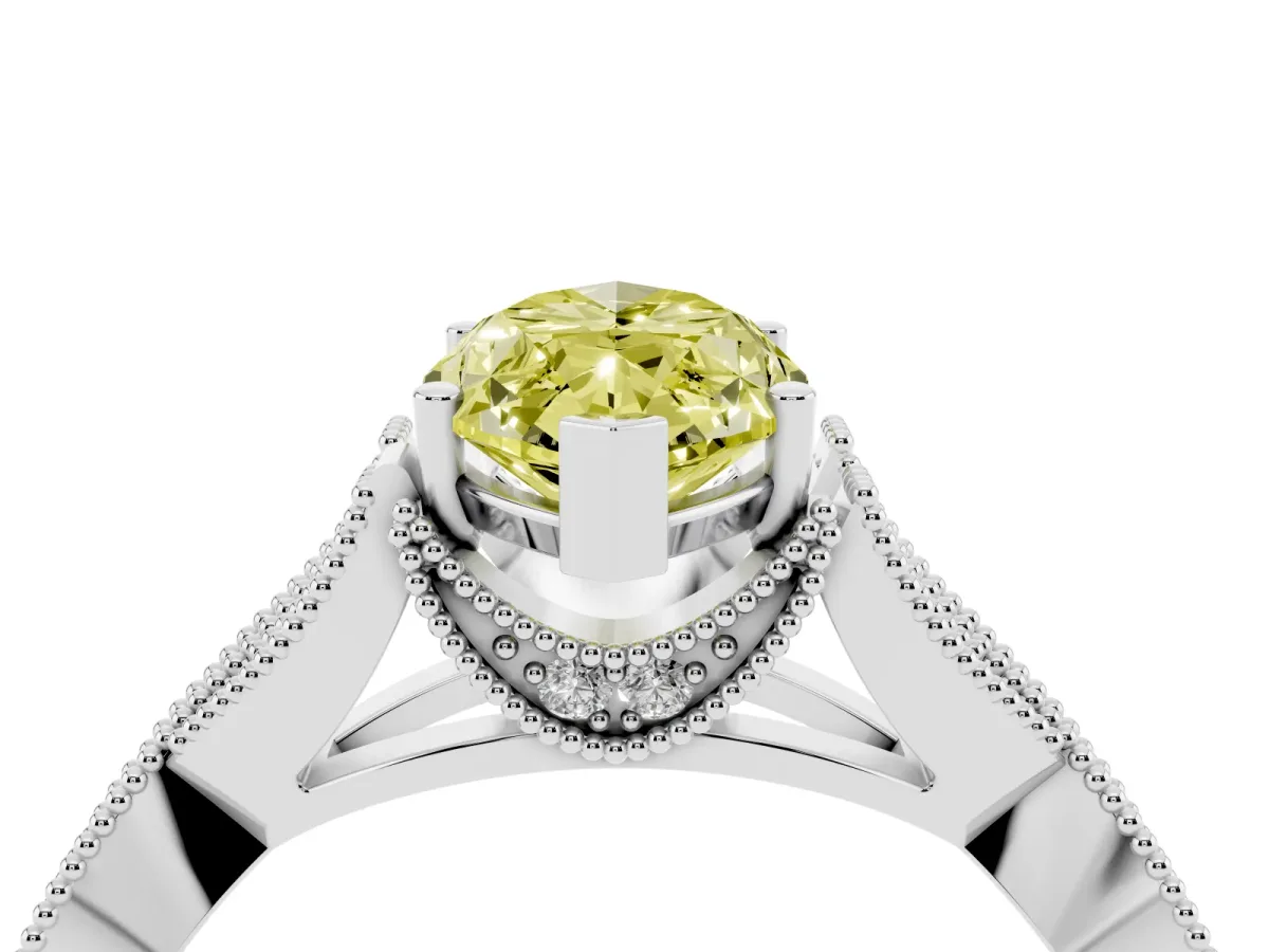 Fancy Yellow Marquise Cut Cut Diamond Twisted Band with Milgrain Pave Setting and Four-Prong Setting Silver