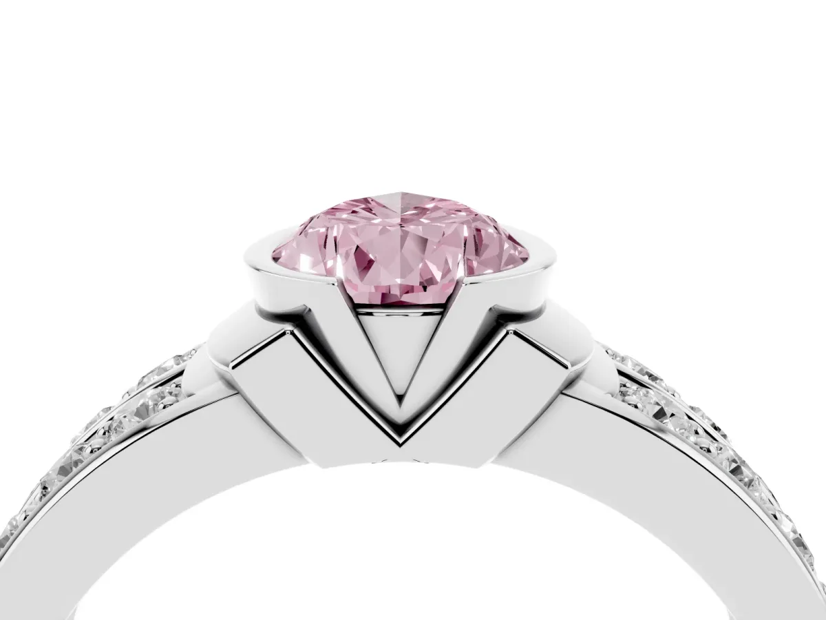 Fancy Pink Pear Cut Brilliant Diamond Channel Set Wide Band Ring with Bezel Setting Platinum