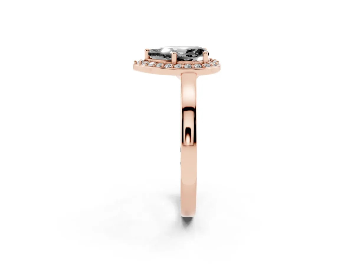 Fancy Black Pear Cut Halo Diamond Ring with Solitaire Band and Prong Setting Rose gold