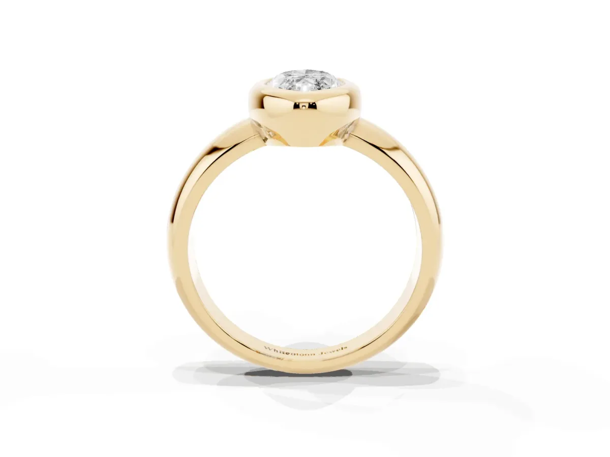 Bezel Set Marquise Cut Solitaire Ring with Wide Band Yellow gold