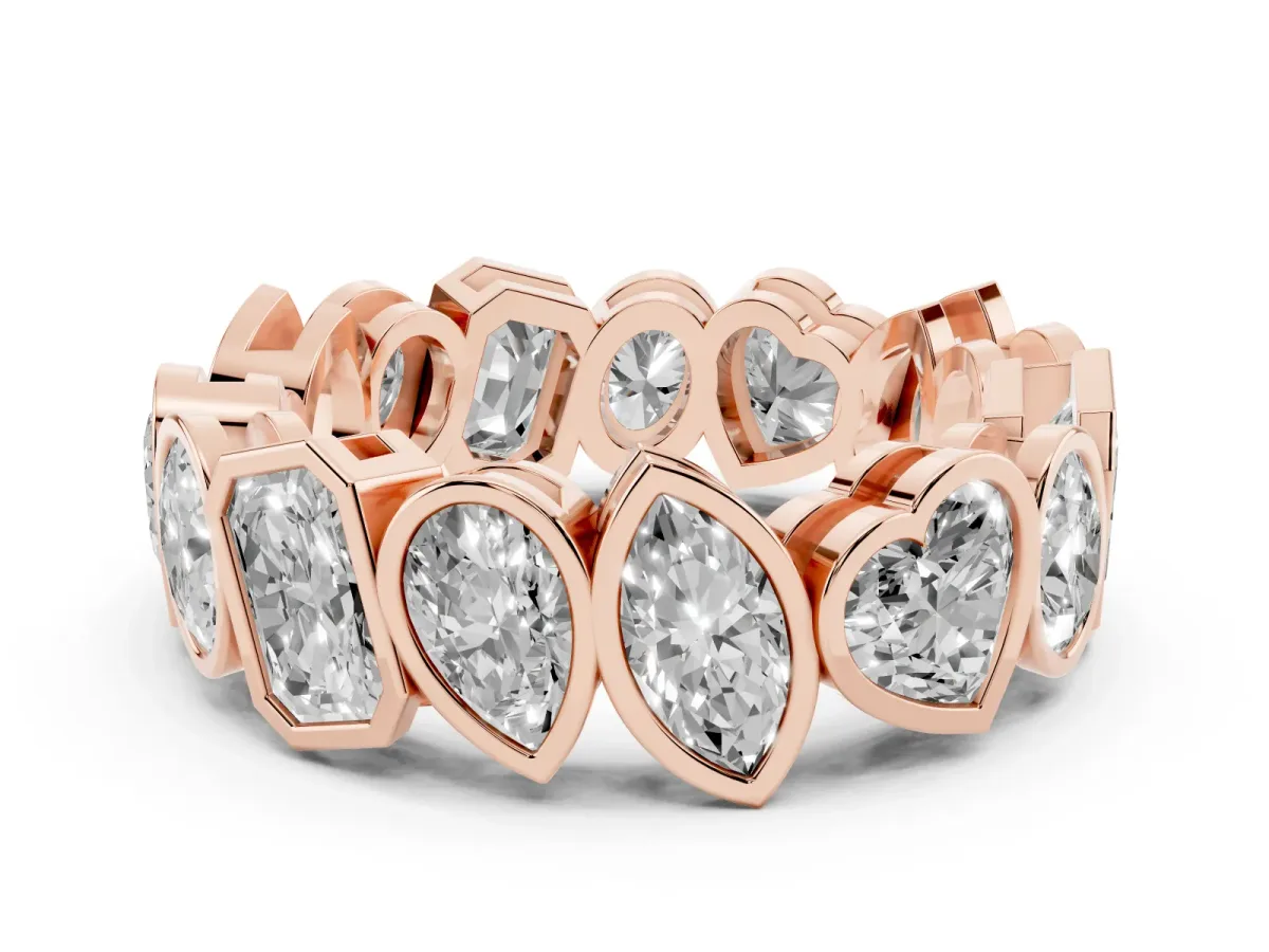 Mixed Shape Diamond Bezel Set Eternity Wedding Band Rose gold