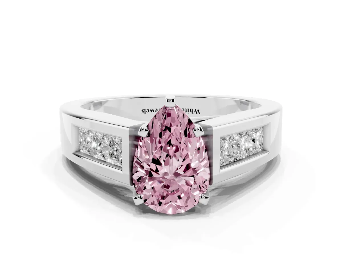 Fancy Pink Pear Cut Cut Channel Set Solitaire Ring with Four-Prong Setting Silver
