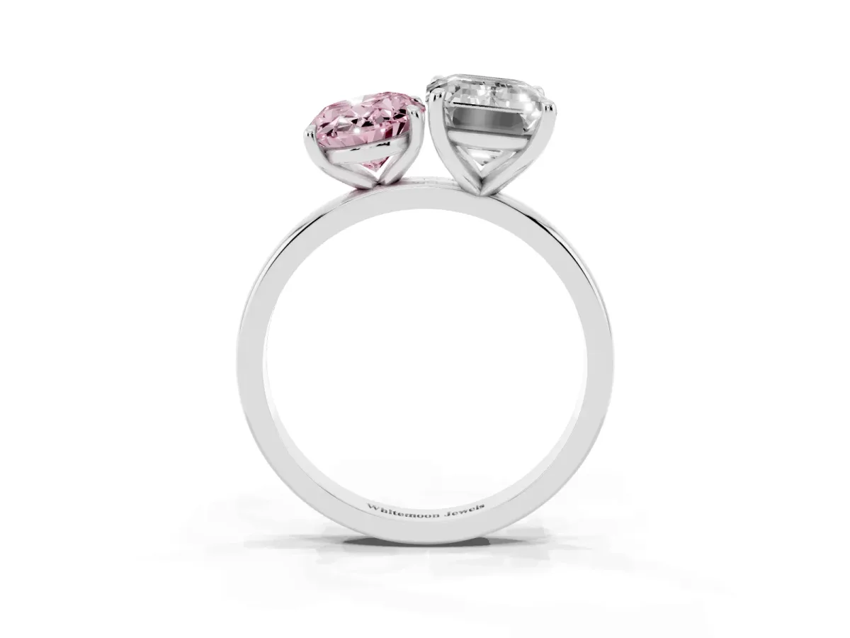 Fancy Pink Oval Cut and Emerald Cut Toi Moi Ring with Prong Setting White gold