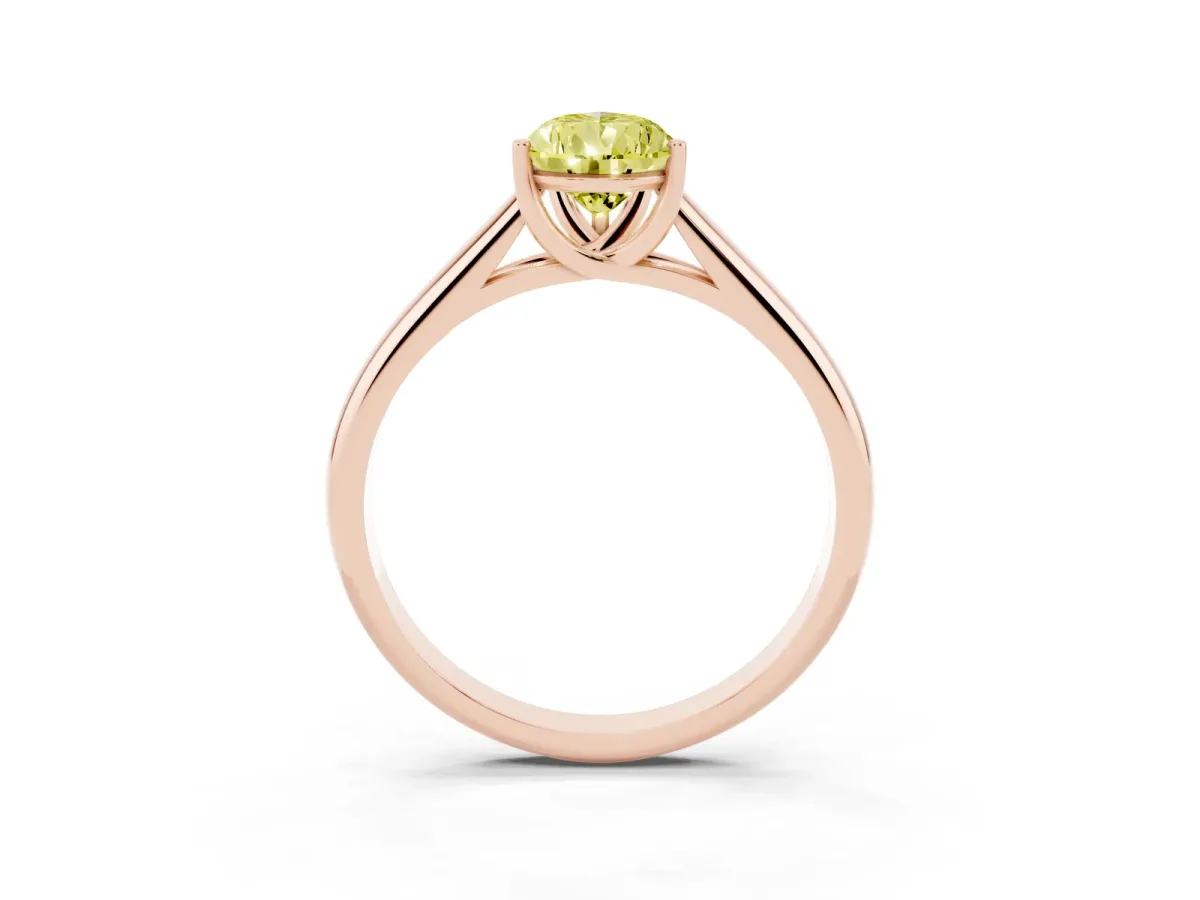 Fancy Yellow Pear Cut Solitaire Engagement Ring with Tapered Band and Four-Prong Setting Rose gold