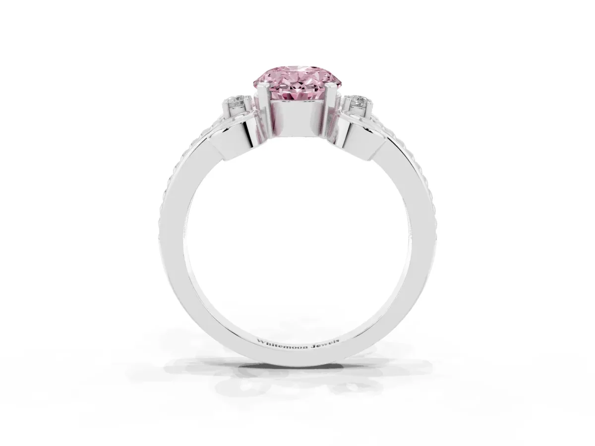 Fancy Pink Oval Cut Solitaire Twisted Band Scroll Prong Ring White gold