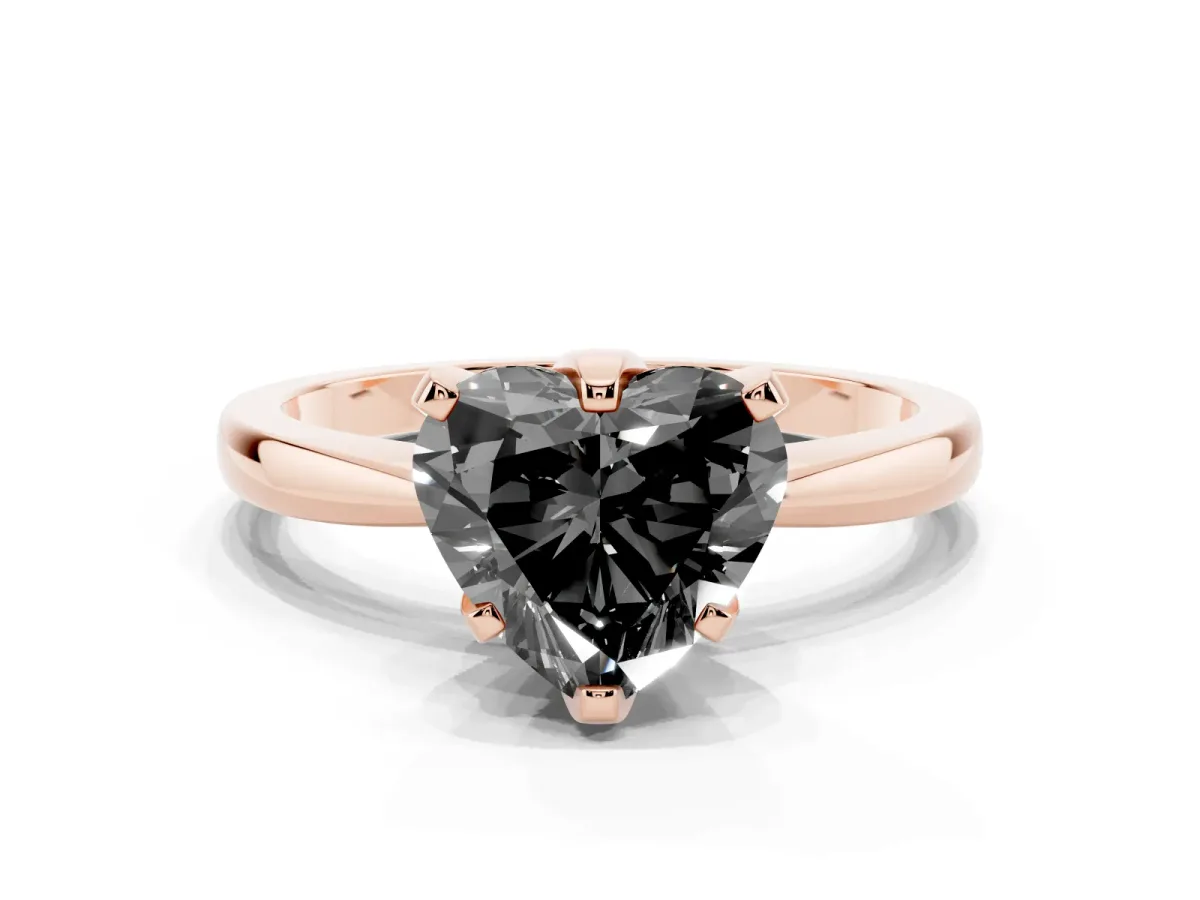 Fancy Black Heart Cut Solitaire Engagement Ring with Six-Prong Setting and Tapered Band Rose gold