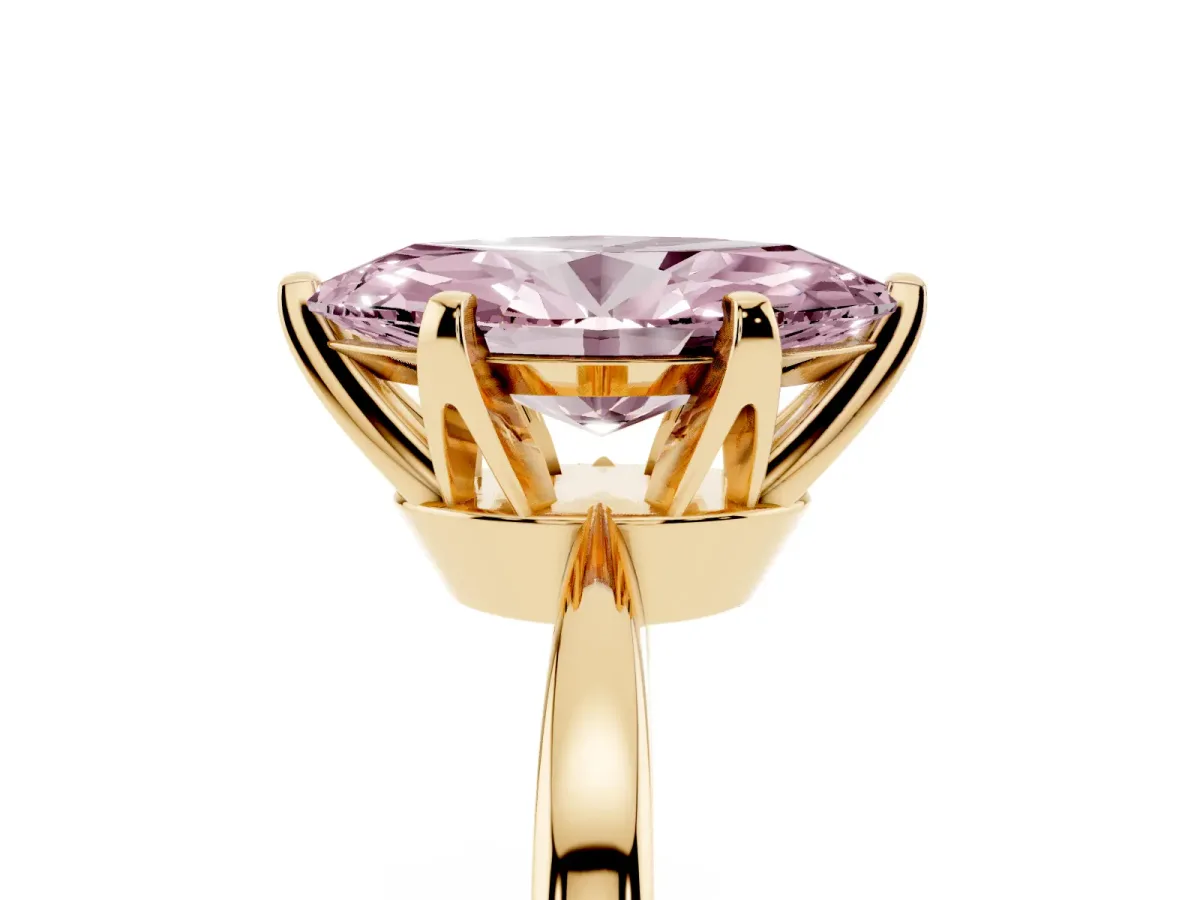 Fancy Pink Marquise Cut Solitaire Engagement Ring with Six-Prong Setting and Tapered Band Yellow gold