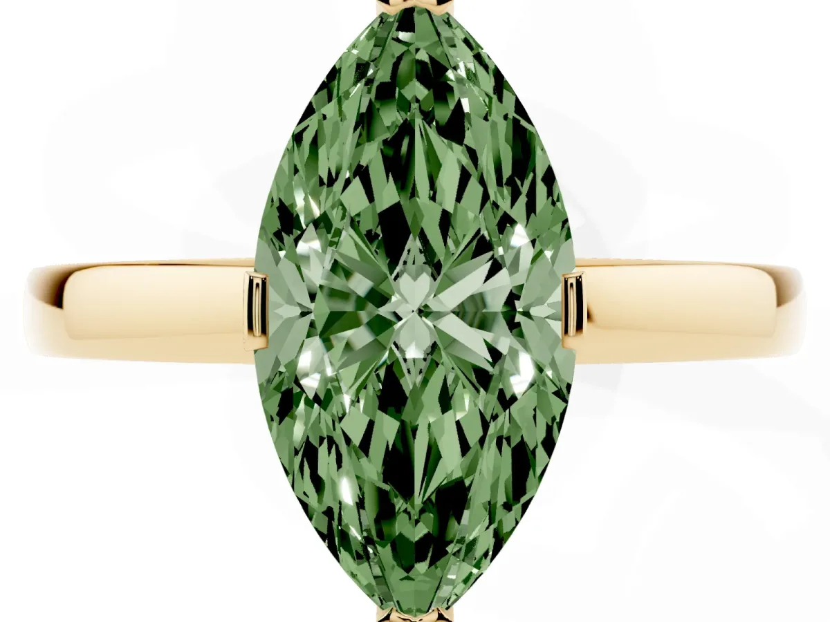 Fancy Green Marquise Cut Cut Solitaire Ring with Four-Prong Setting and Classic Band Yellow gold