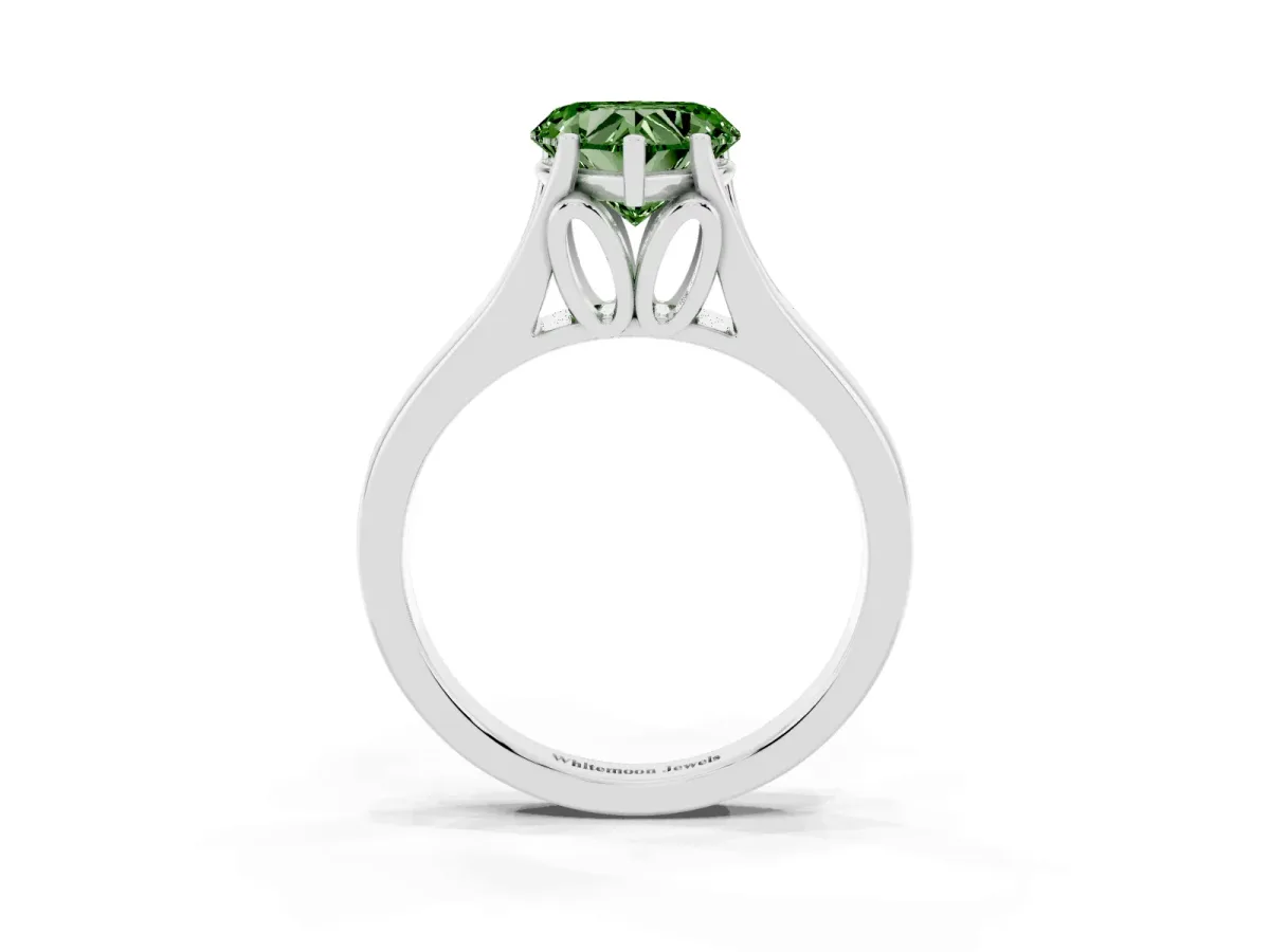 Fancy Green Heart Cut Solitaire Diamond Ring with Cathedral Band and Four-Prong Setting Silver